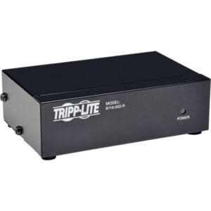 Black Tripp Lite electronic device with button.