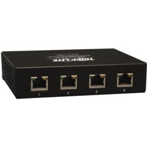 Network switch with four Ethernet ports.