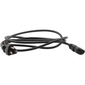 Black electrical power cable with plug.