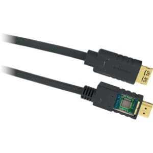 Black HDMI cable with visible microchip.