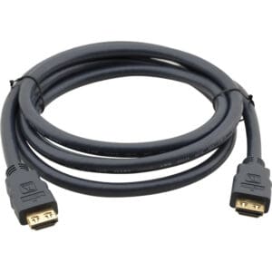 HDMI cable coiled on white background.