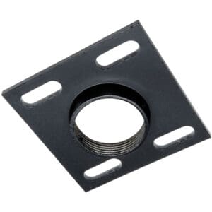 Black square metal threaded plate.