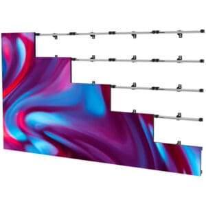 LED display panels with colorful swirling pattern.