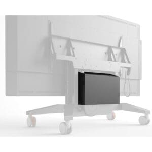 TV stand with wheels and storage box.