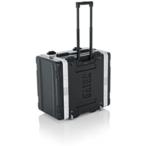 Wheeled black and silver hard case.