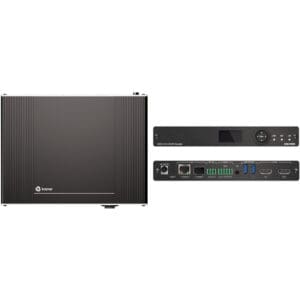 Audio-visual equipment with ports and controls.