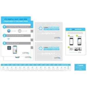 Audio streaming app promotional materials layout.