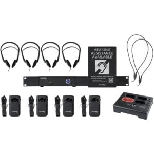 Hearing assistance devices and accessories displayed.