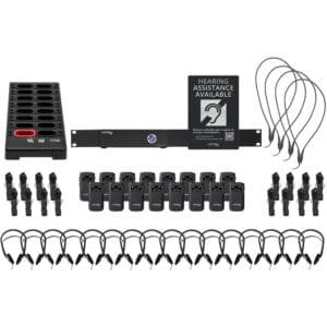 Hearing assistance equipment set with accessories.