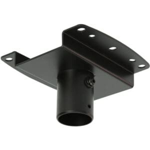 Black metal mounting bracket with circular attachment.