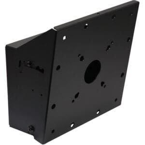 Black metal mounting bracket with holes.