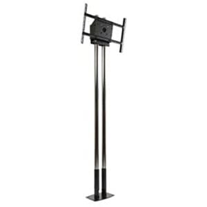 Tall metal TV mount with adjustable arms.