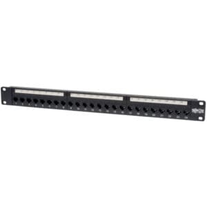 24-Port Cat5e Cat5 Feedthrough Patch Panel, 1U Rack Mount, TAA Compliant