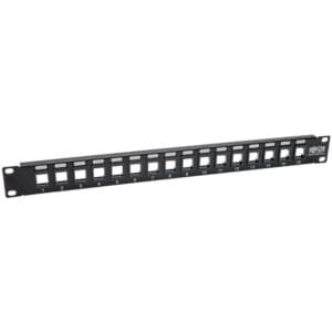 Black patch panel with numbered ports.