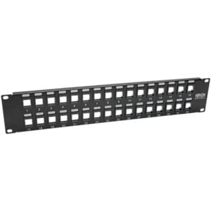 Network patch panel with empty ports.