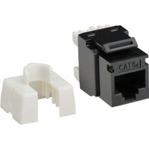 Cat6 Keystone Jacks, 10 Pack - 4PPoE Compliant, 110/Krone, 568A/B, RJ45 Ethernet, Black, TAA