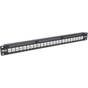 24 Port Rackmount Cat6a Feedthrough Patch Panel RJ45 Ethernet 1U