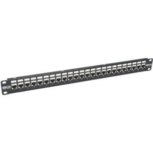24 Port Rackmount Cat6a Shielded Feedthrough Patch Panel RJ45 1U