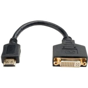 HDMI to DVI adapter cable on white.