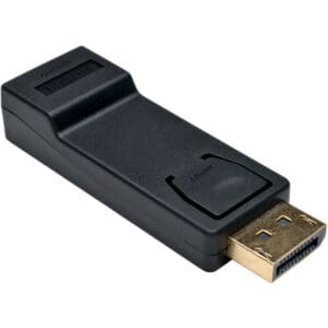 Black DisplayPort to HDMI adapter.