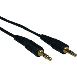 Two black audio cables with gold connectors.
