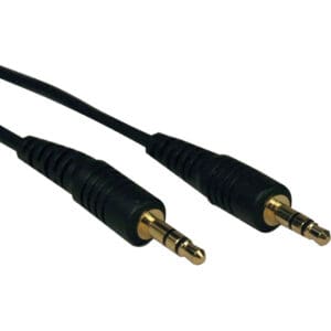 Black audio cable with gold connectors.