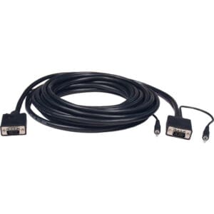 Black VGA cable with connectors and plugs.