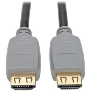 Two gray HDMI cable connectors.