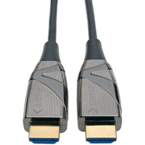 Two HDMI cables with metal connectors.