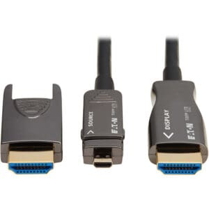 Display and source cable connectors, black design.