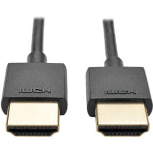 Two HDMI cables with black connectors.