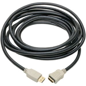 Coiled HDMI cable with connectors visible.