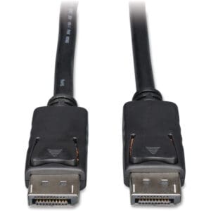 Two black DisplayPort cables side by side.