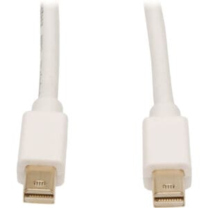 White Mini DisplayPort cable with connectors.