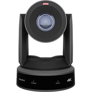 4K black conference camera with lens.