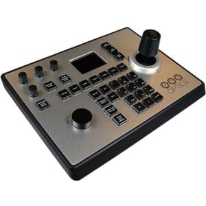 Camera control panel with joystick and buttons.