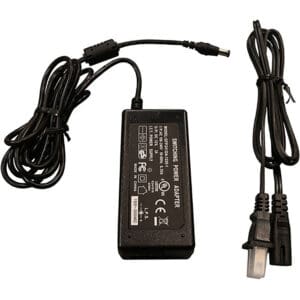 Black power adapter with cords.