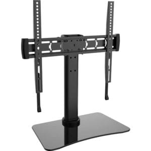 Flat screen TV stand with mounting brackets.