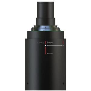 Projector lens with zoom and focus features.