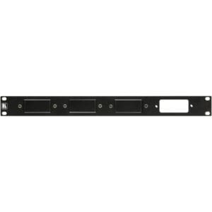 Black metal rack mount panel.