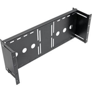 Black metal wall mount bracket, multiple holes.