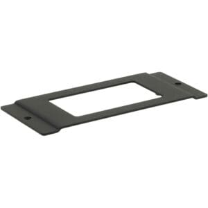 Rectangular black metal bracket with cutout.