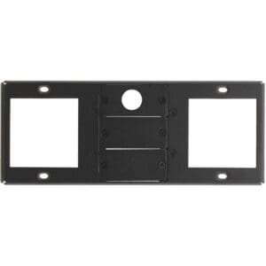 Rectangular black metal mounting bracket with holes.
