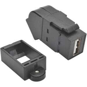 USB connector with black plastic housing.