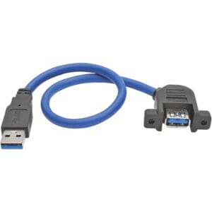 Blue USB cable with male and female connectors.