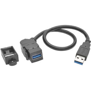USB cable with connectors and mounting bracket.