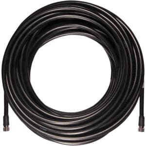 Coiled black cable with connectors on ends.