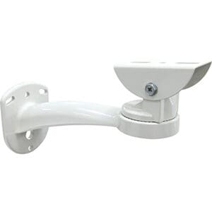 White wall-mounted camera bracket with screws.