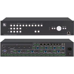 Audio-visual switcher device with multiple ports.