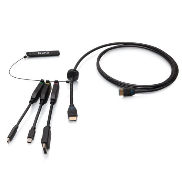 6ft (1.8m) 4K HDMI® Premium Cable and Dongle Adapter Ring with Color Coded Mini DisplayPort™, DisplayPort, and USB-C®